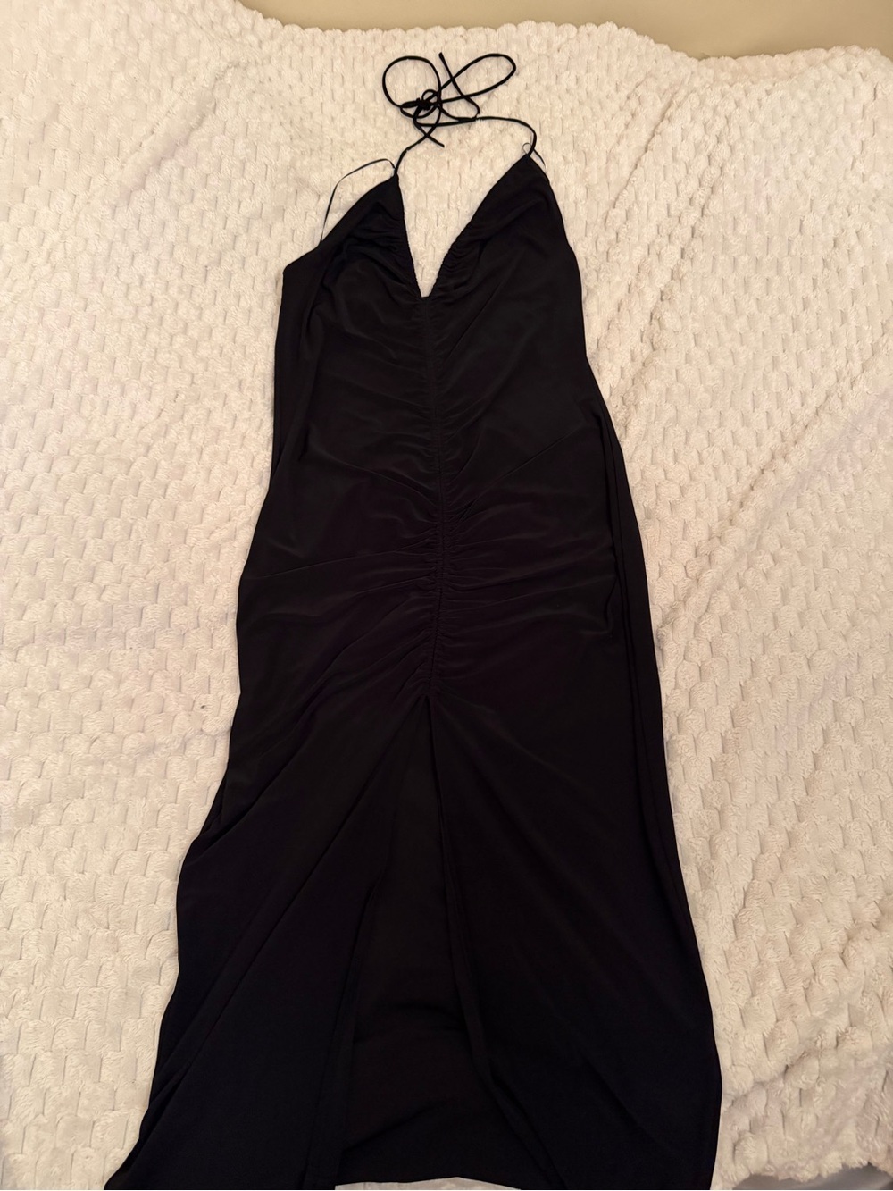 Zara Black Ruched Halter Midi Dress
